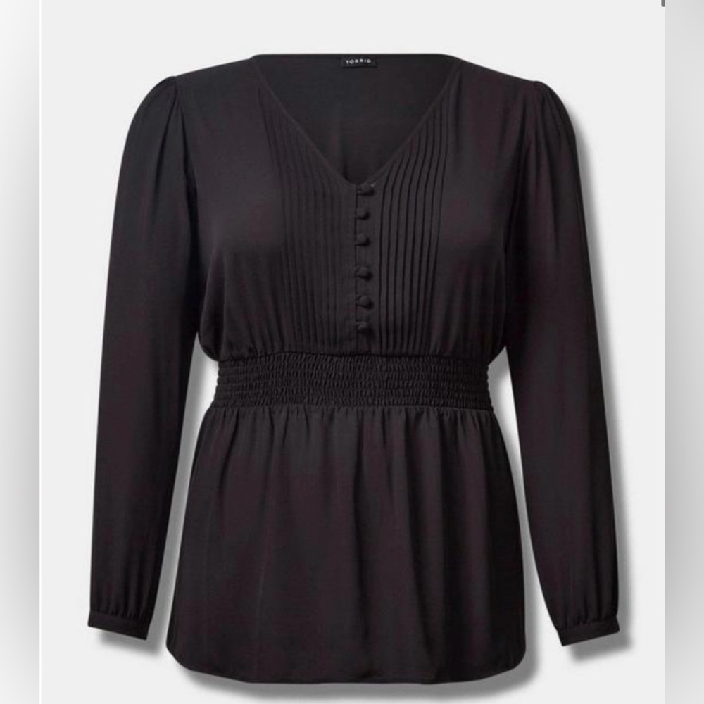 Torrid Babydoll Georgette Pintuck Long Sleeve Blouse Size 0 ( Large ) - Picture 4 of 5